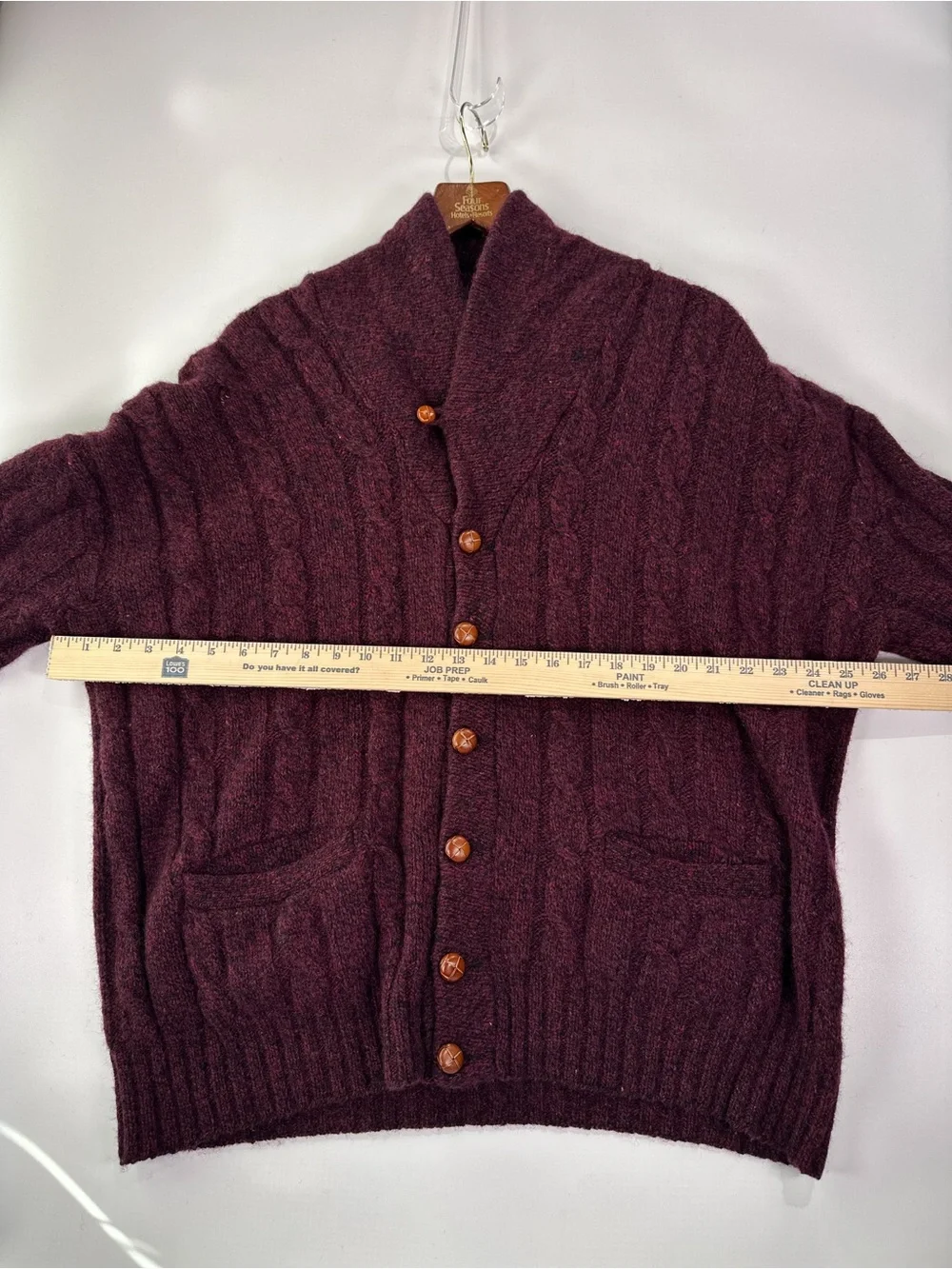 Eddie Bauer Vintage Shawl Collar Cable Knit Wool Cardigan Burgundy XL